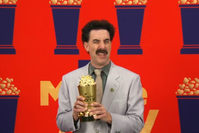 Sacha Baron Cohen appears as Borat during the MTV Movie & TV Awards 2021