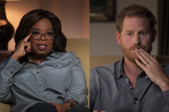 <p>Shared experiences: Oprah Winfrey and Prince Harry in the trailer for ‘The Me You Can't See’</p>