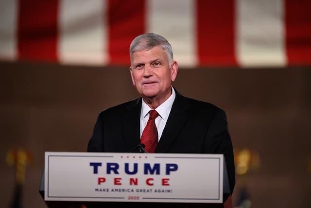 <p>Evangelist Franklin Graham addresses the Republican National Convention in a pre-recorded speech at the Andrew W. Mellon Auditorium, in Washington, DC, on August 27, 2020. </p>