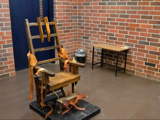 This March 2019, file photo, provided by the South Carolina Department of Corrections shows the state's electric chair in Columbia, S.C. 