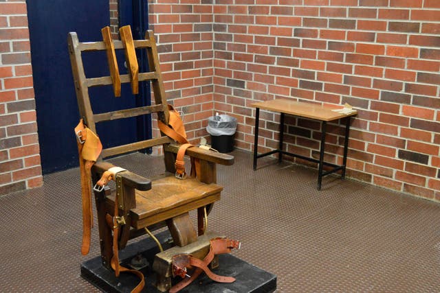 This March 2019, file photo, provided by the South Carolina Department of Corrections shows the state's electric chair in Columbia, S.C. 