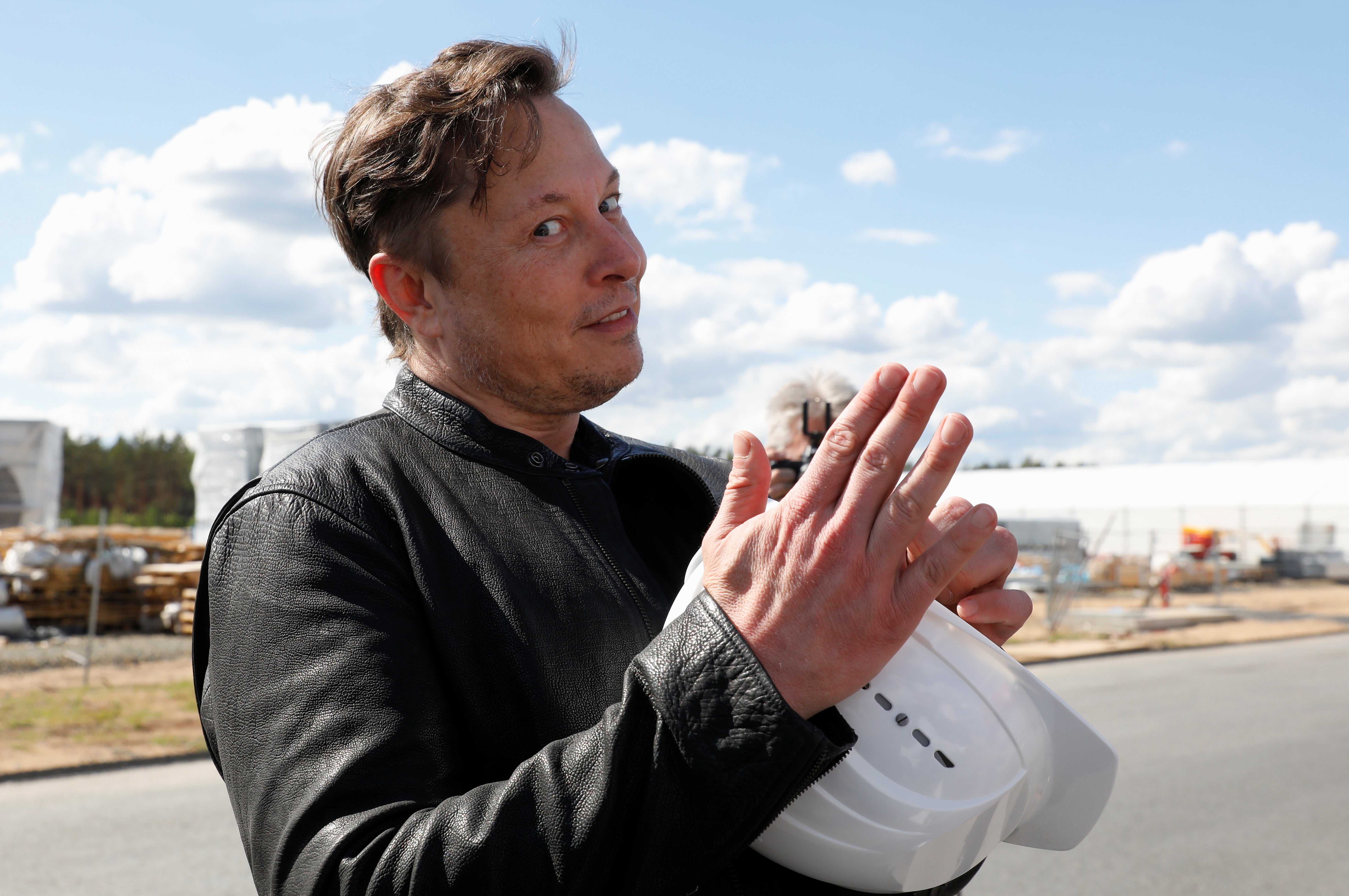 SpaceX founder and Tesla CEO Elon Musk visits the construction site of Tesla's gigafactory in Gruenheide, near Berlin