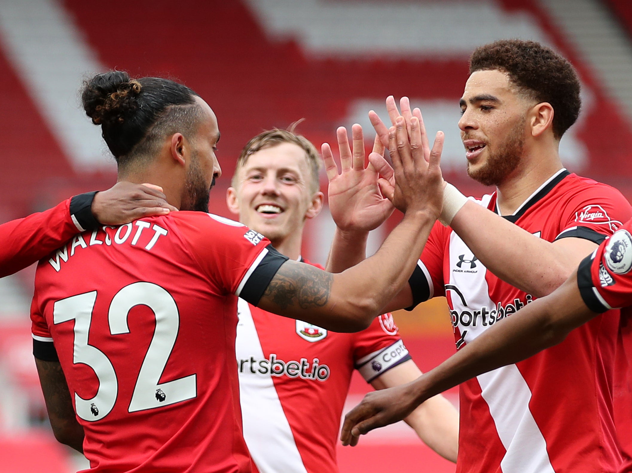 Southampton players celebrate during their win against Fulham