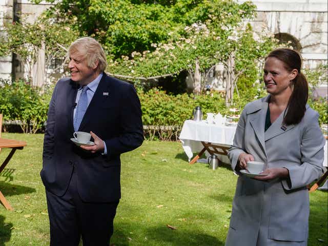 Boris Johnson with Jenny McGee as the NHS celebrates its 72nd anniversary
