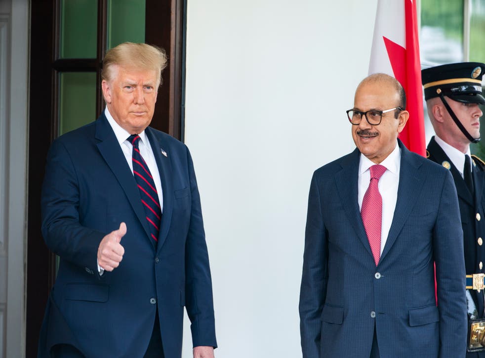 Former US President Donald Trump and the Bahraini Foreign Affairs Minister Sheikh Khalid Bin Ahmed Al-Khalifa, at the signing of the Abraham Accords in September