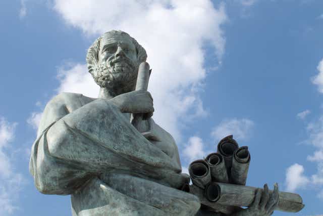 <p>A statue of Aristotle (384-322 BC) at the Aristotle University of Thessaloniki, Greece</p>