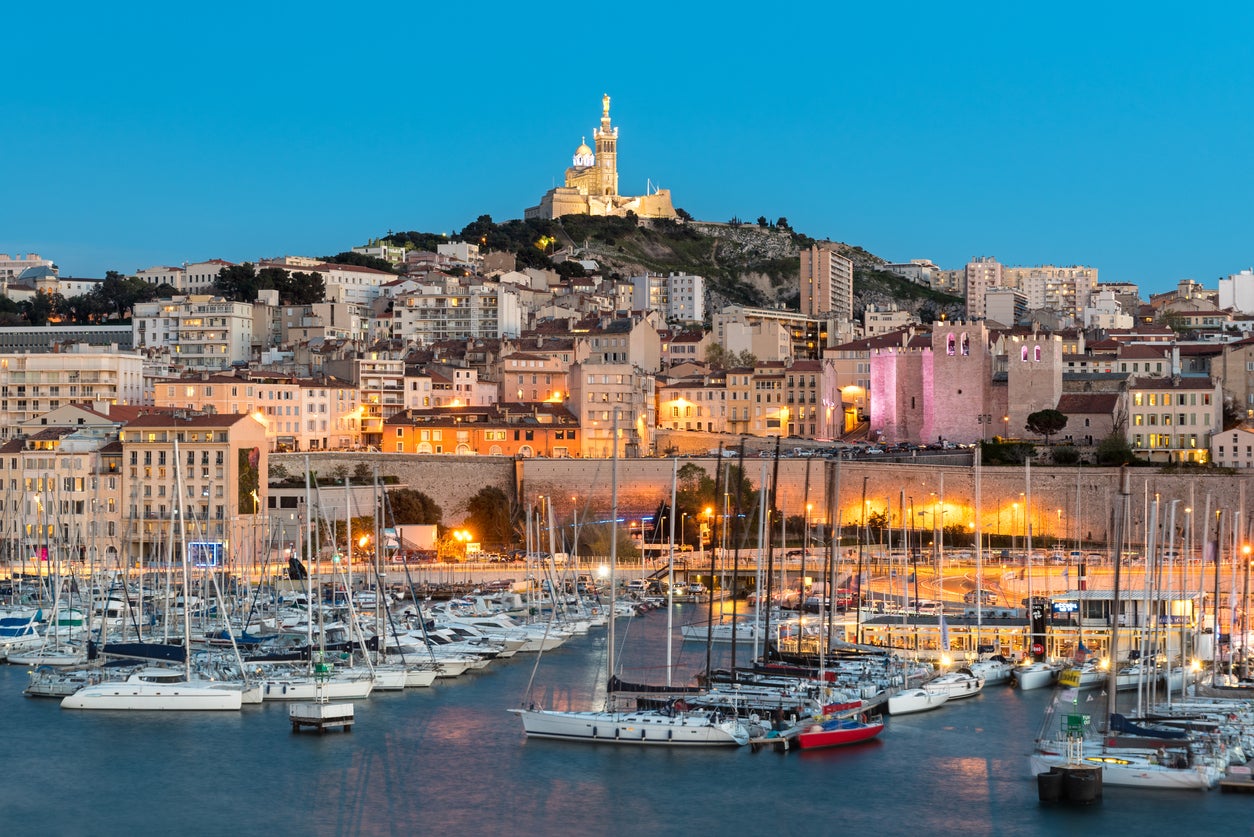 Basilique Notre-Dame de la Garde from the harbour in Marseille