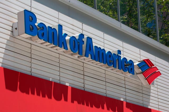 <p>The Bank of America logo is seen outside a branch in Washington, DC, on July 9, 2019</p>