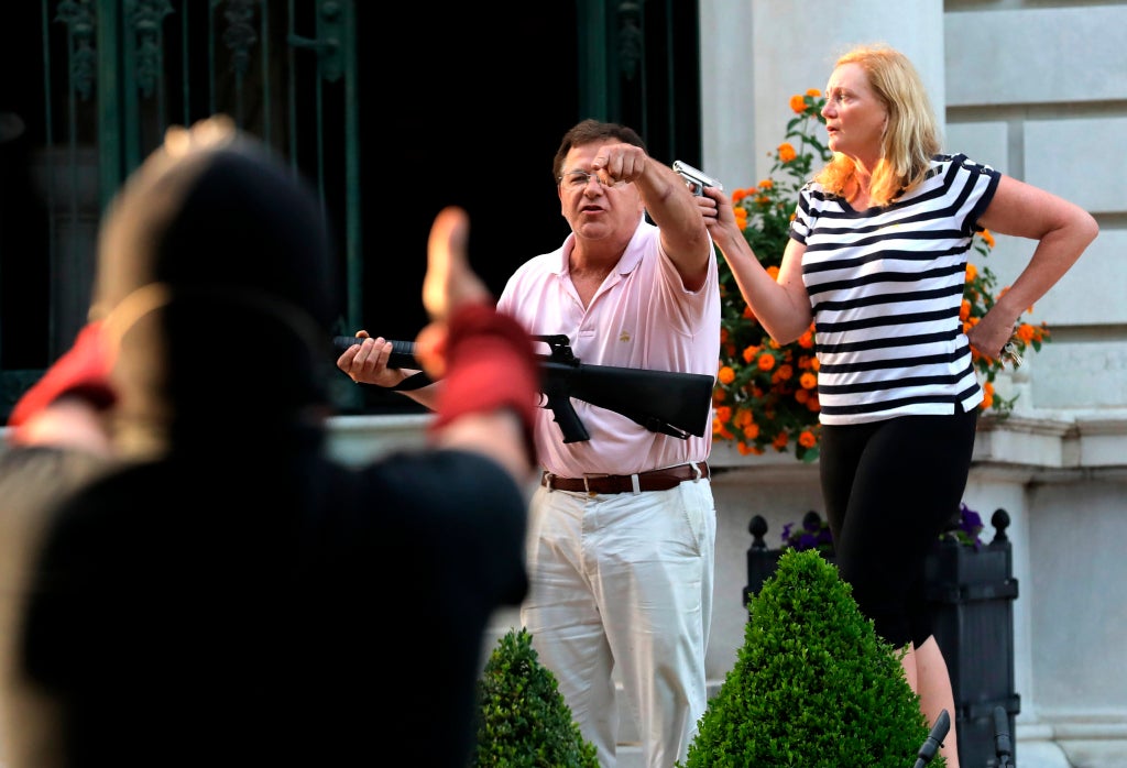 Couple who waved guns at BLM protestors shows off new assault rifle