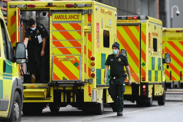 <p>Ambulances queue in February outside the Royal London Hospital, where long delays left patients waiting for hours</p>