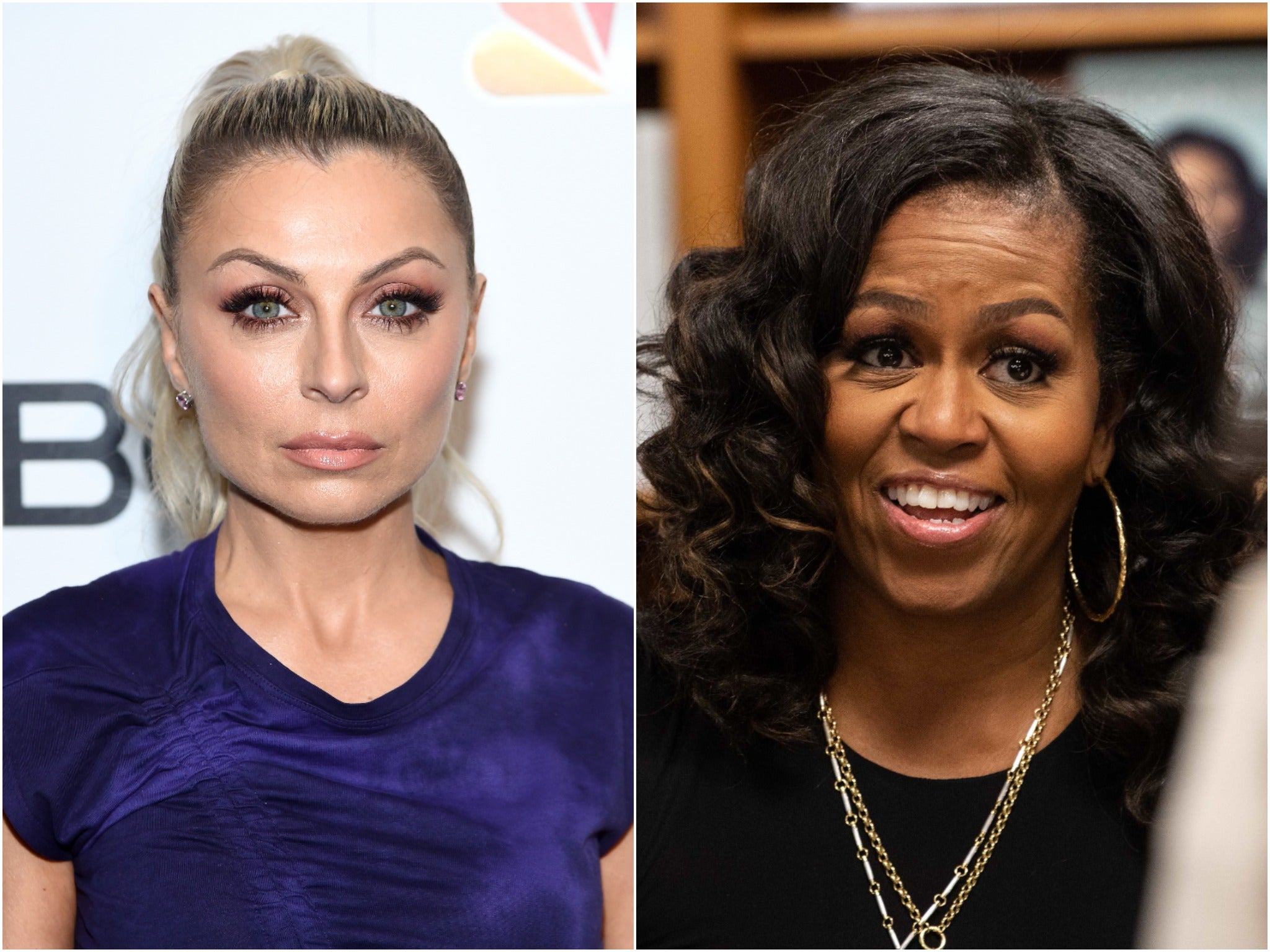 El ex agente del Servicio Secreto Evy Poumpouras y la ex primera dama Michelle Obama.