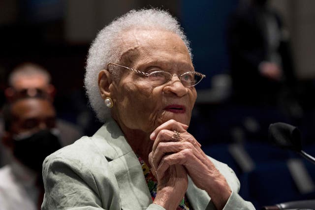 <p>Viola Fletcher, the oldest living survivor of the 1921 Tulsa race massacre, testifies to Congress on 19 May, 2021.</p>