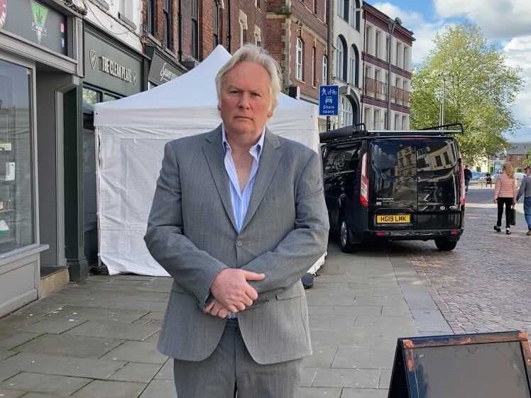 Leo Goatley, Rose West’s lawyer from 1992 to 2004, stands outside The Clean Plate cafe in Gloucester