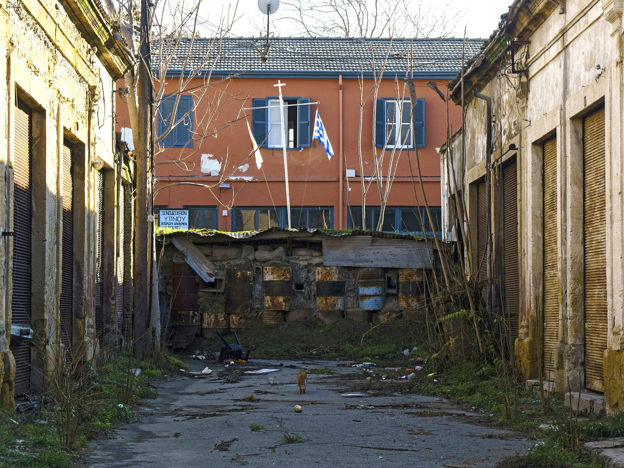 Abandoned buildings in the green line, a UN-controlled buffer zone separating the divided Cypriot capital of Nicosia in 2017