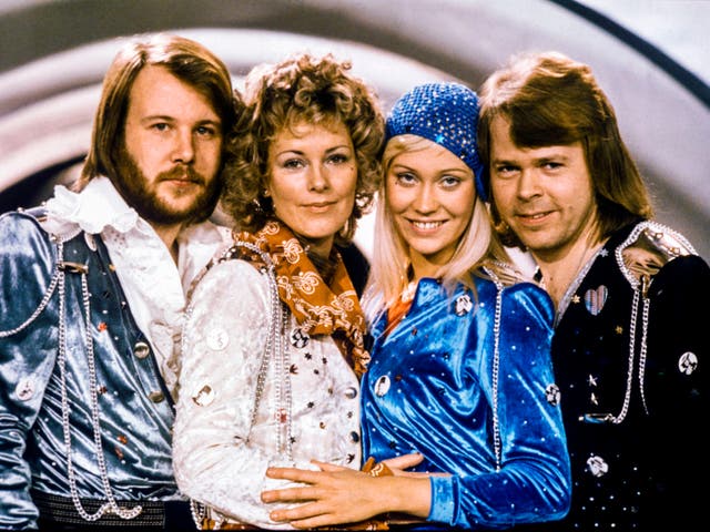 <p>Abba (Benny Andersson, Anni-Frid Lyngstad, Agnetha Faltskog and Bjorn Ulvaeus) pose after winning the Swedish branch of the Eurovision Song Contest in 1974</p>