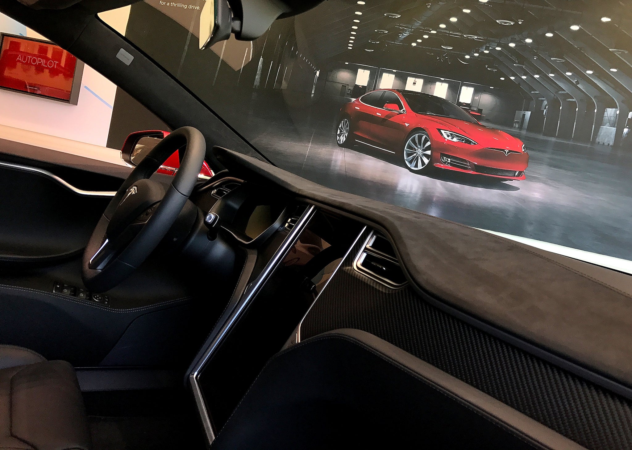 A view of the inside of a a brand new Tesla Model S at a Tesla showroom on August 2, 2017 in Corte Madera, California
