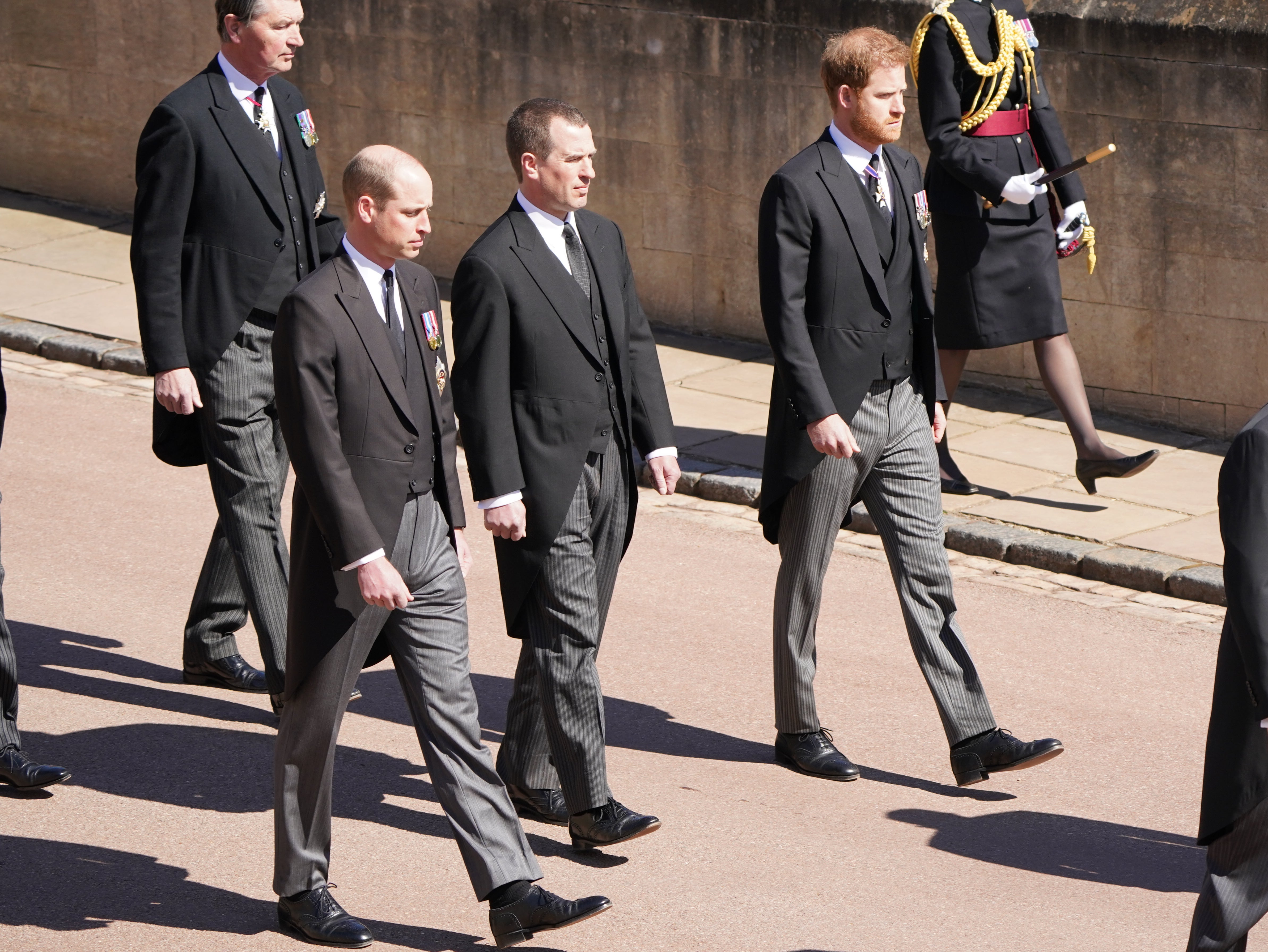 Peter Phillips walked between the Dukes of Cambridge and Sussex at their grandfather’s funeral
