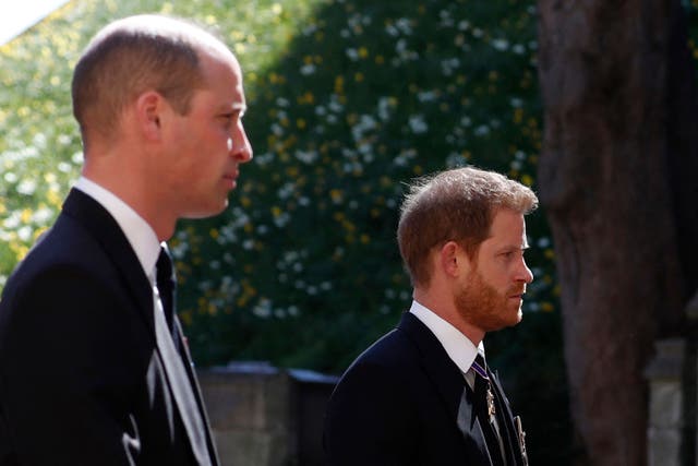 Prince Harry and William pictured at the funeral of Prince Philip last month
