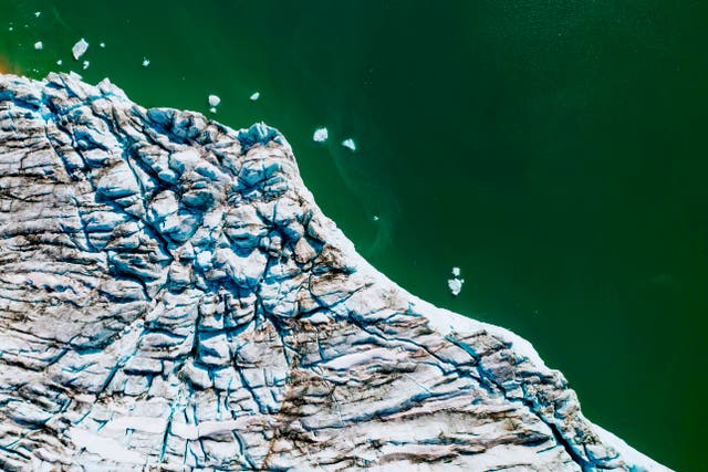 An aerial photo taken of the Apusiajik glacier, near Kulusuk (aslo spelled Qulusuk), Greenland
