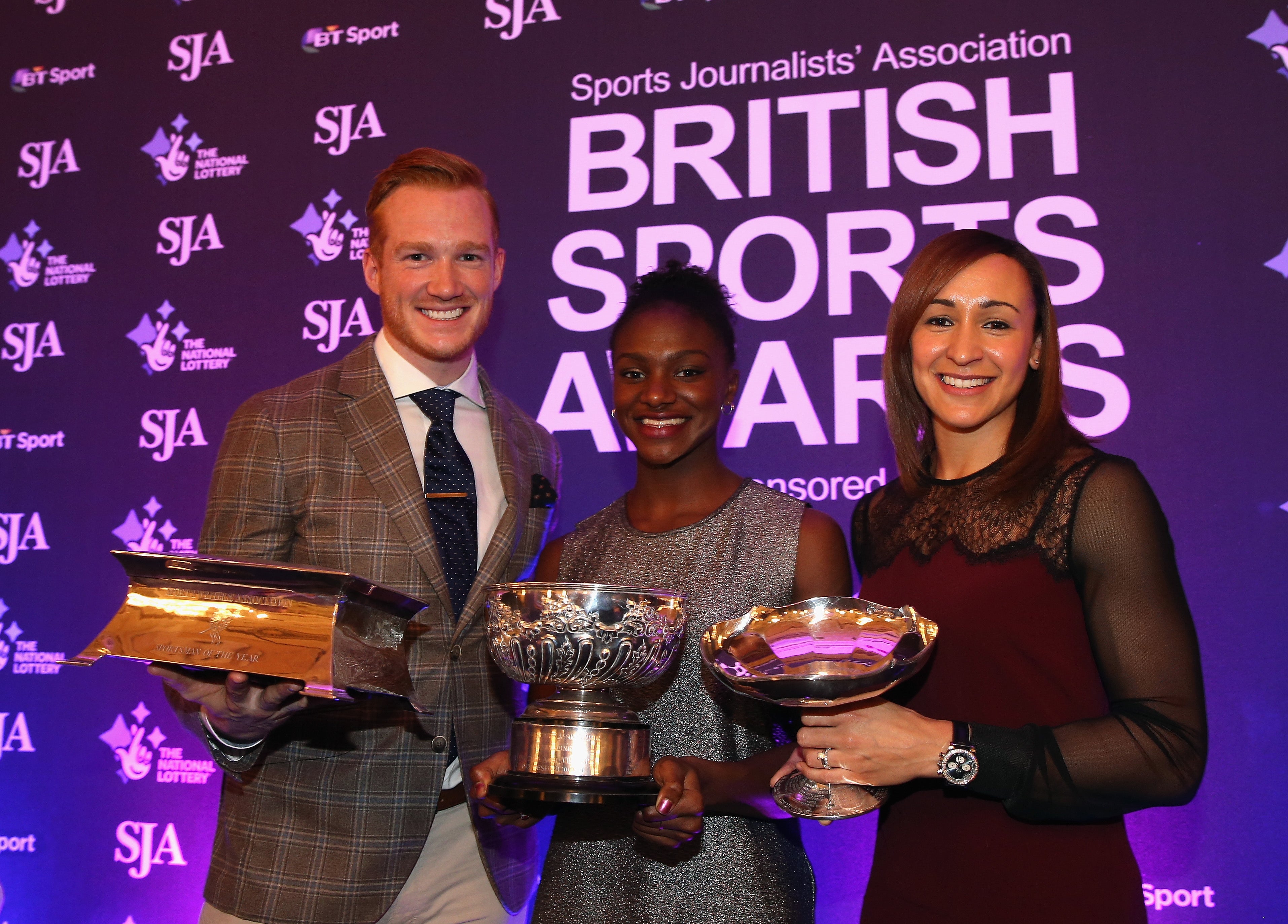 Greg Rutherford (left) with Asher-Smith at the 2015 SJA Awards