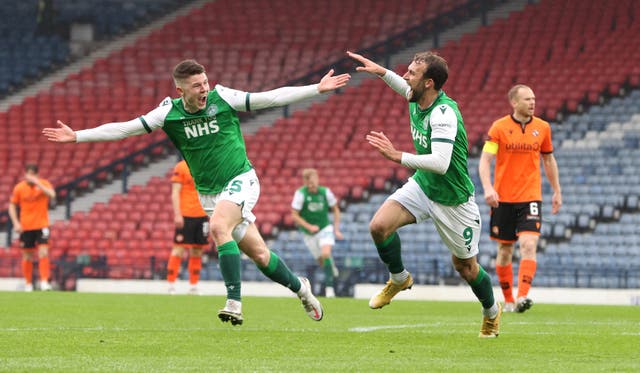 Hibernian’s Christian Doidge (right) and Kevin Nisbet have both been on target along their run to Hampden