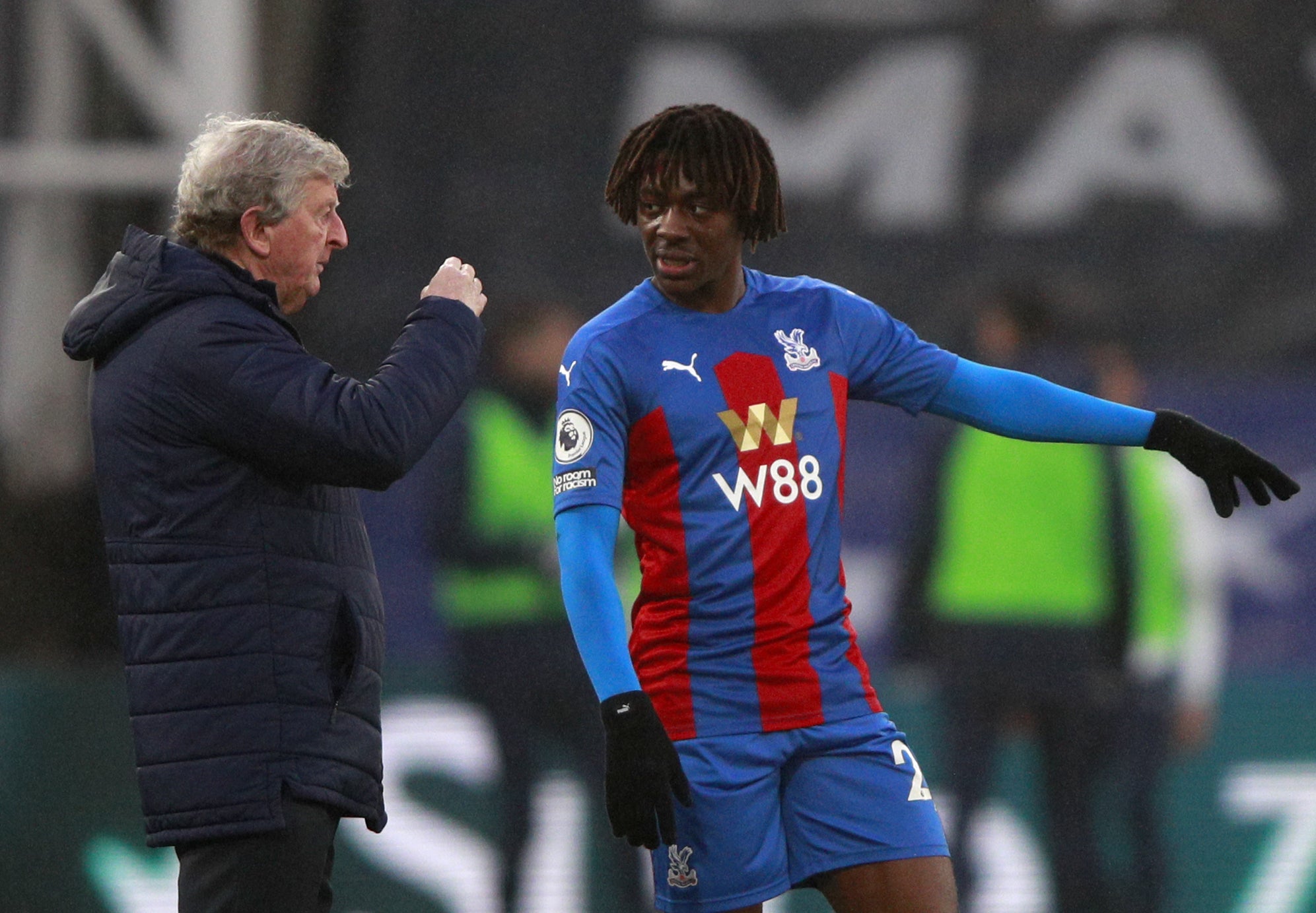 Crystal Palace manager Roy Hodgson and Eberechi Eze