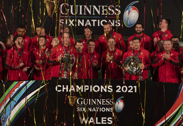Wales celebrate their victory in the 2021 Six Nations