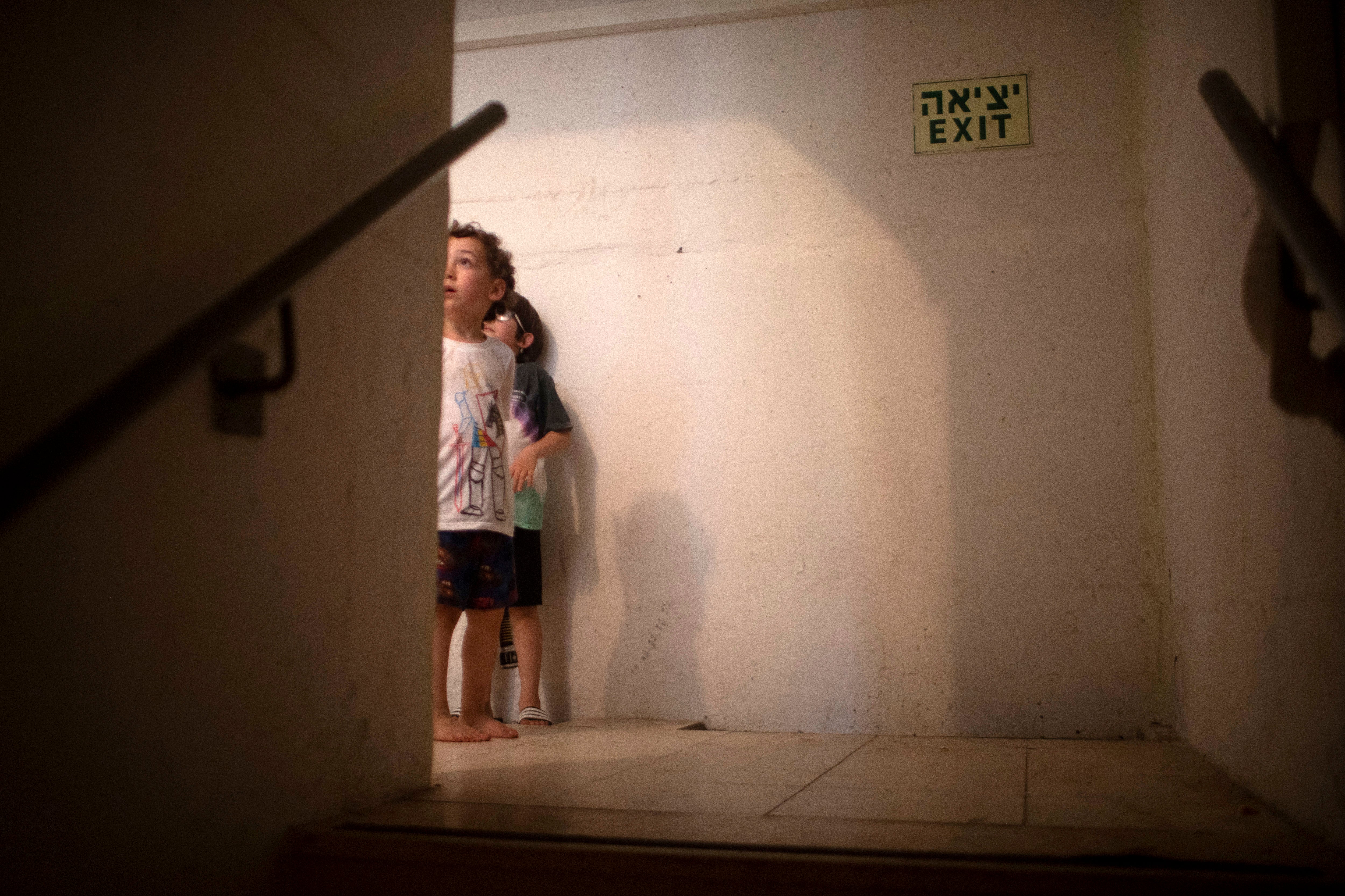 Children in a public shelter in Tel Aviv