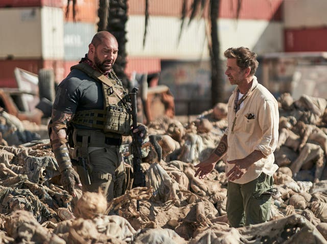 Zack Snyder (right) with Dave Bautista (left) on the set of Army of the Dead