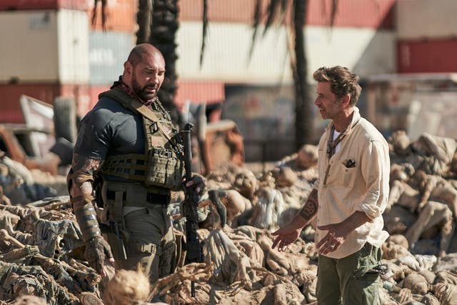 Zack Snyder (right) with Dave Bautista (left) on the set of Army of the Dead