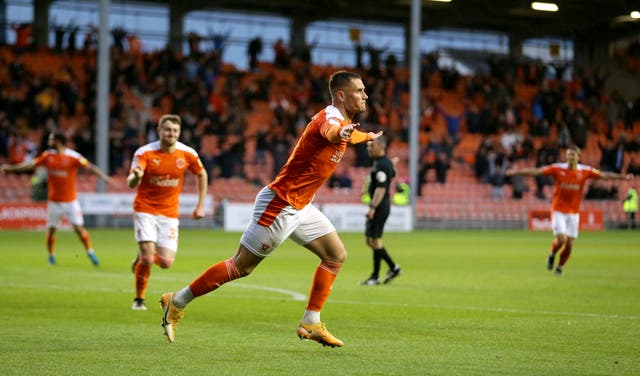 Blackpool’s Jerry Yates celebrates