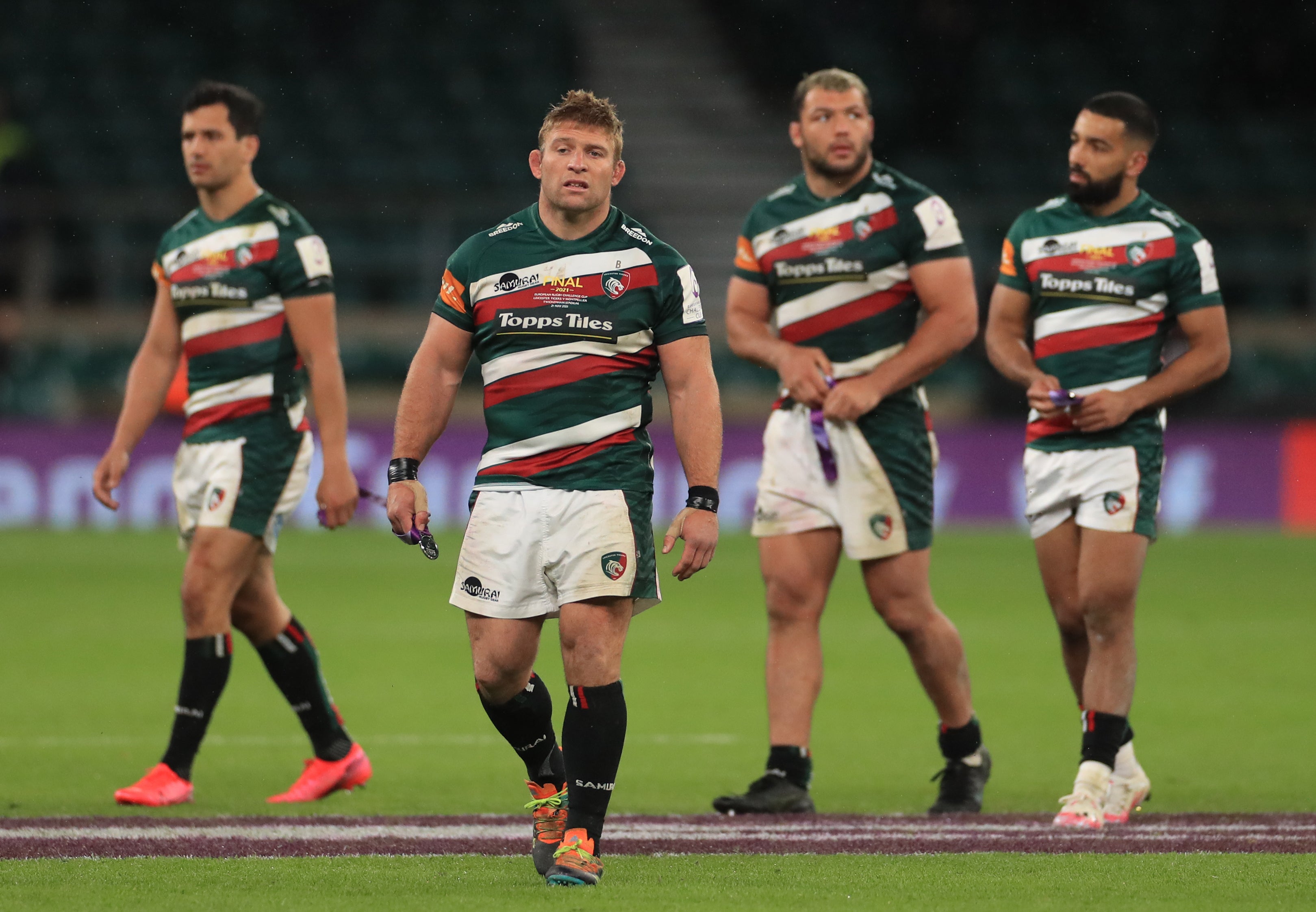 Tom Youngs shows his disappointment after Leicester Tigers' defeat in the European Challenge Cup