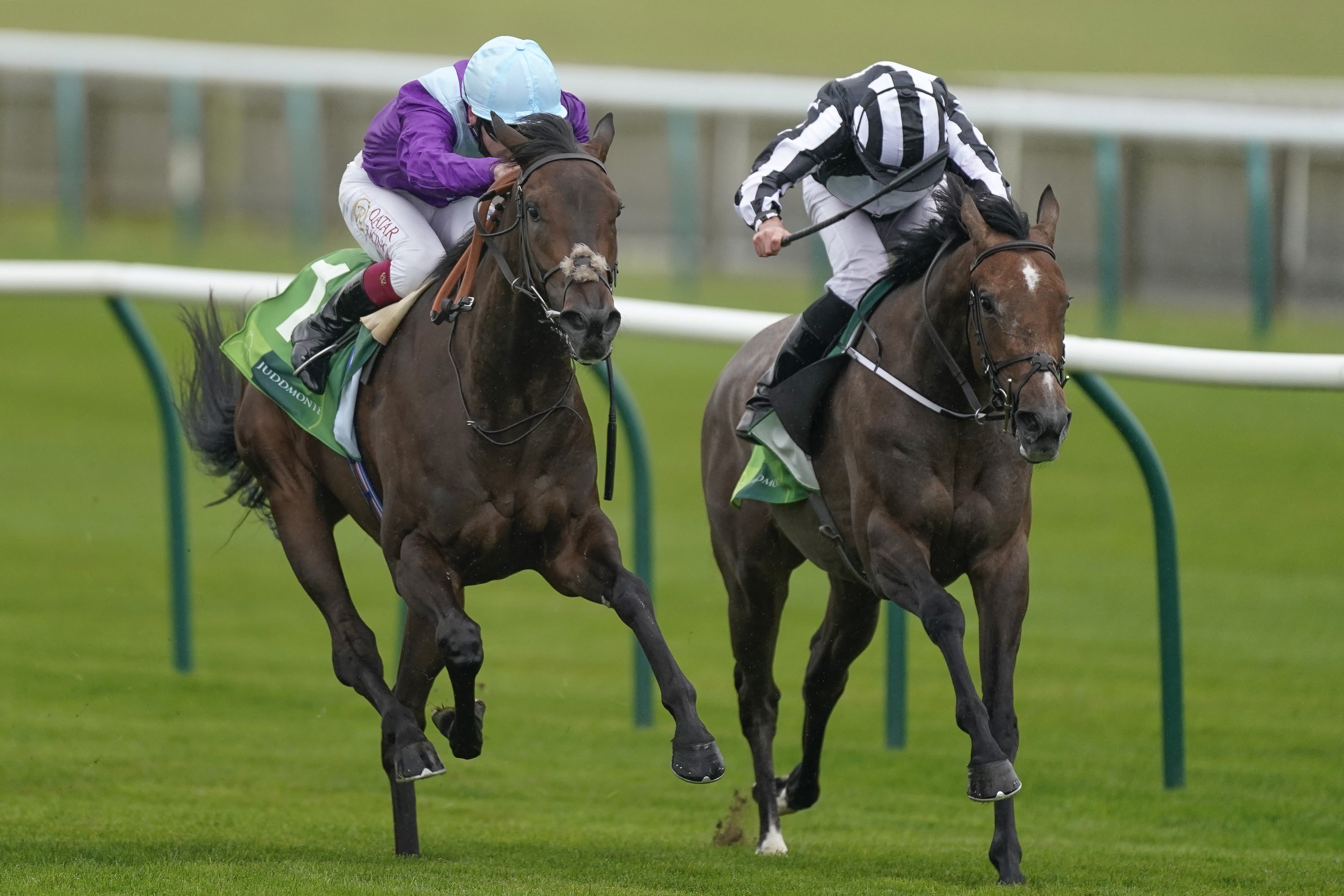 Miss Amulet (right) finishing second in the Cheveley Park Stakes at Newmarket
