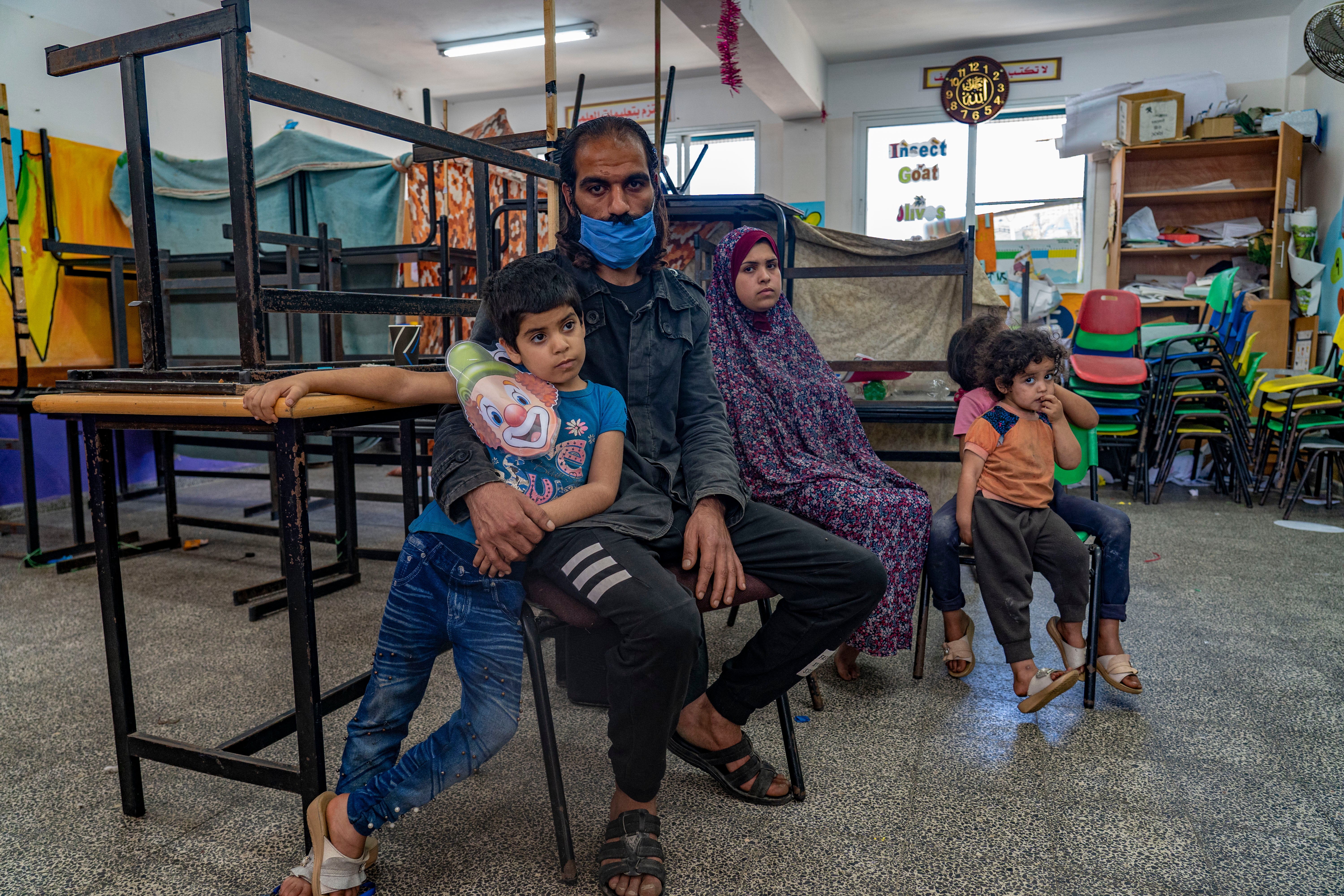 Harb Sukkar, who lost his home in 2012 and 2014, is homeless again and living in a UNRWA school