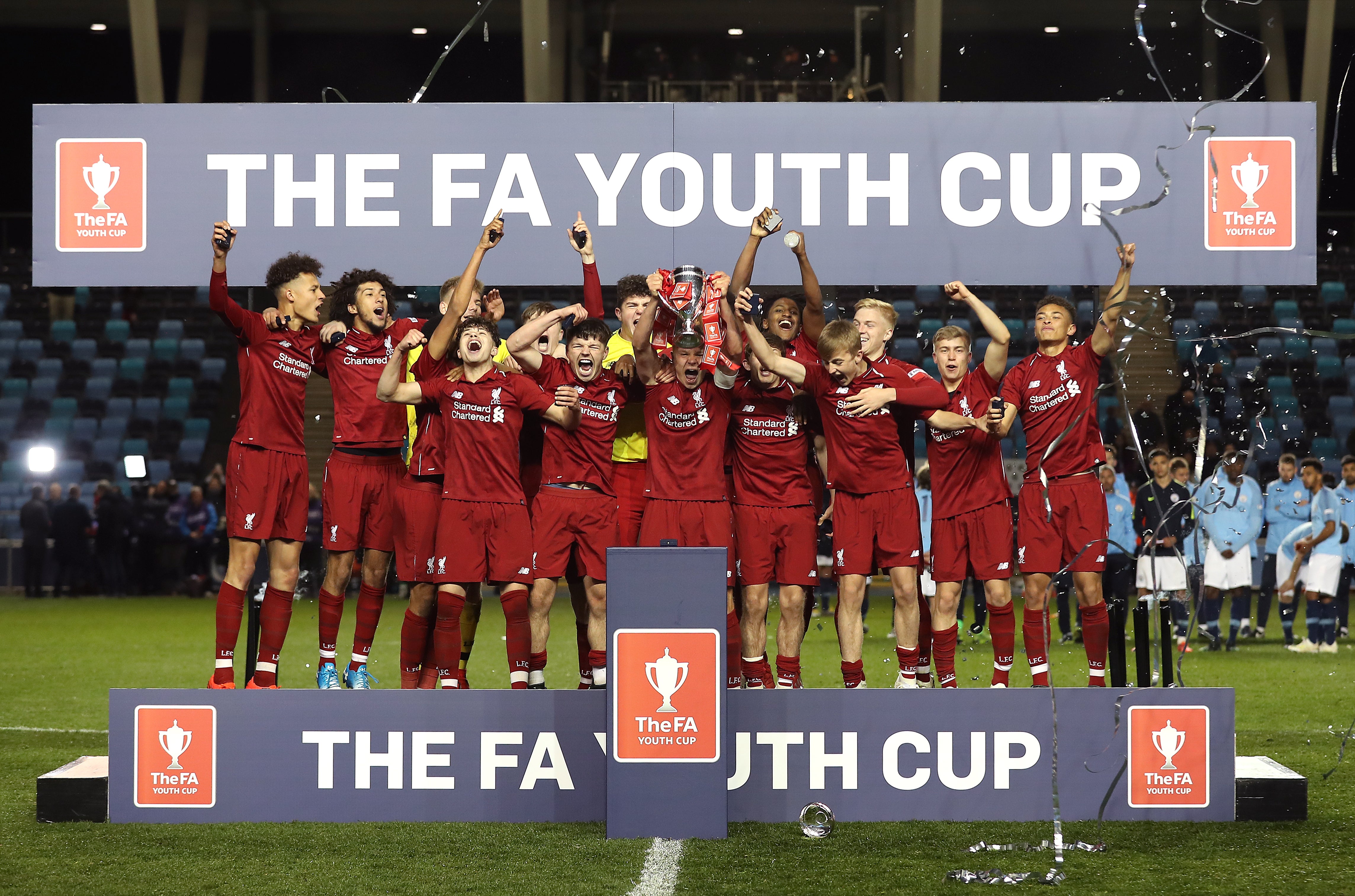 Liverpool's Under-18s celebrate winning the FA Youth Cup in 2019