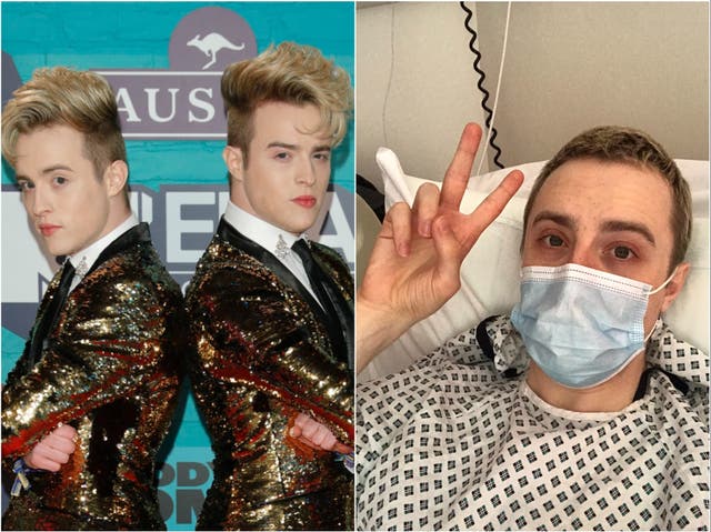 (Left) Jedward and (right) Edward Grimes, as seen in the photo shared from hospital