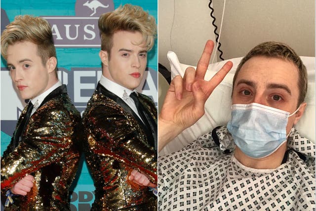 (Left) Jedward and (right) Edward Grimes, as seen in the photo shared from hospital