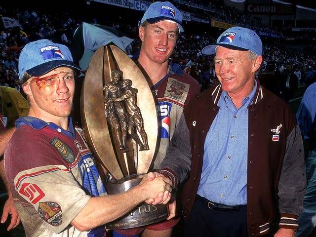 Bob Fulton, right, after the 1996 ARL grand final