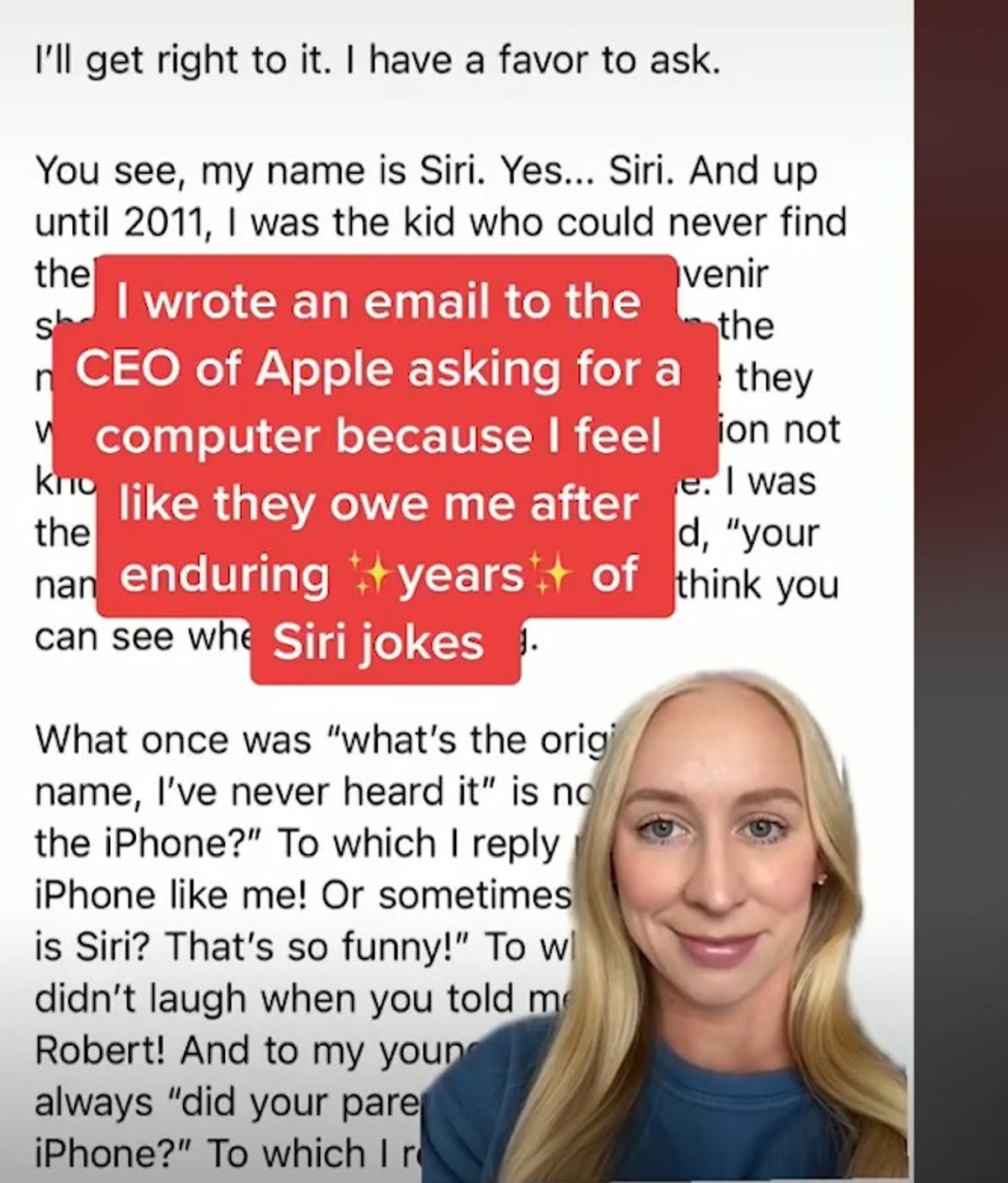 Woman Called Siri Writes To Apple Ceo Asking For Free Laptop To Make Up For Jokes She S Had To Endure Indy100