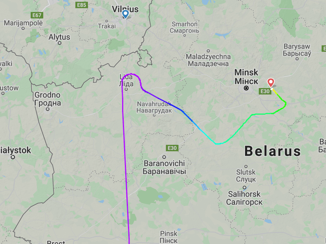 Dramatic detour: rather than landing at Vilnius, the Ryanair plane diverted to Minsk