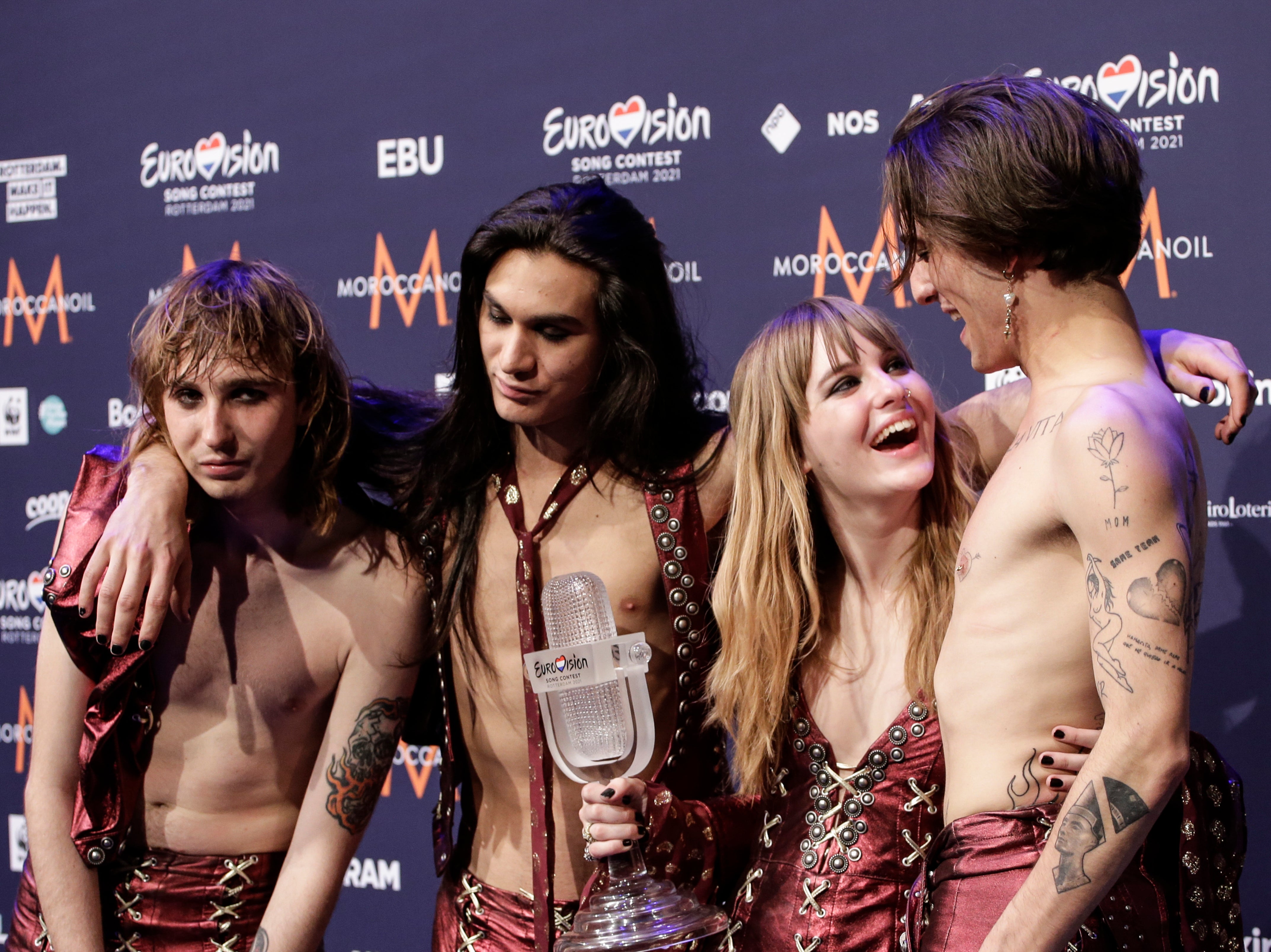 <p>Maneskin pictured after their Eurovision 2021 win on 22 May</p>