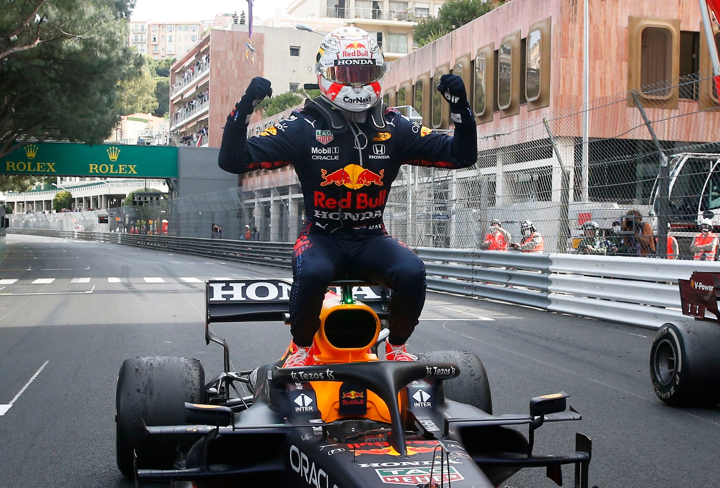 Max Verstappen celebrates victory in Monaco