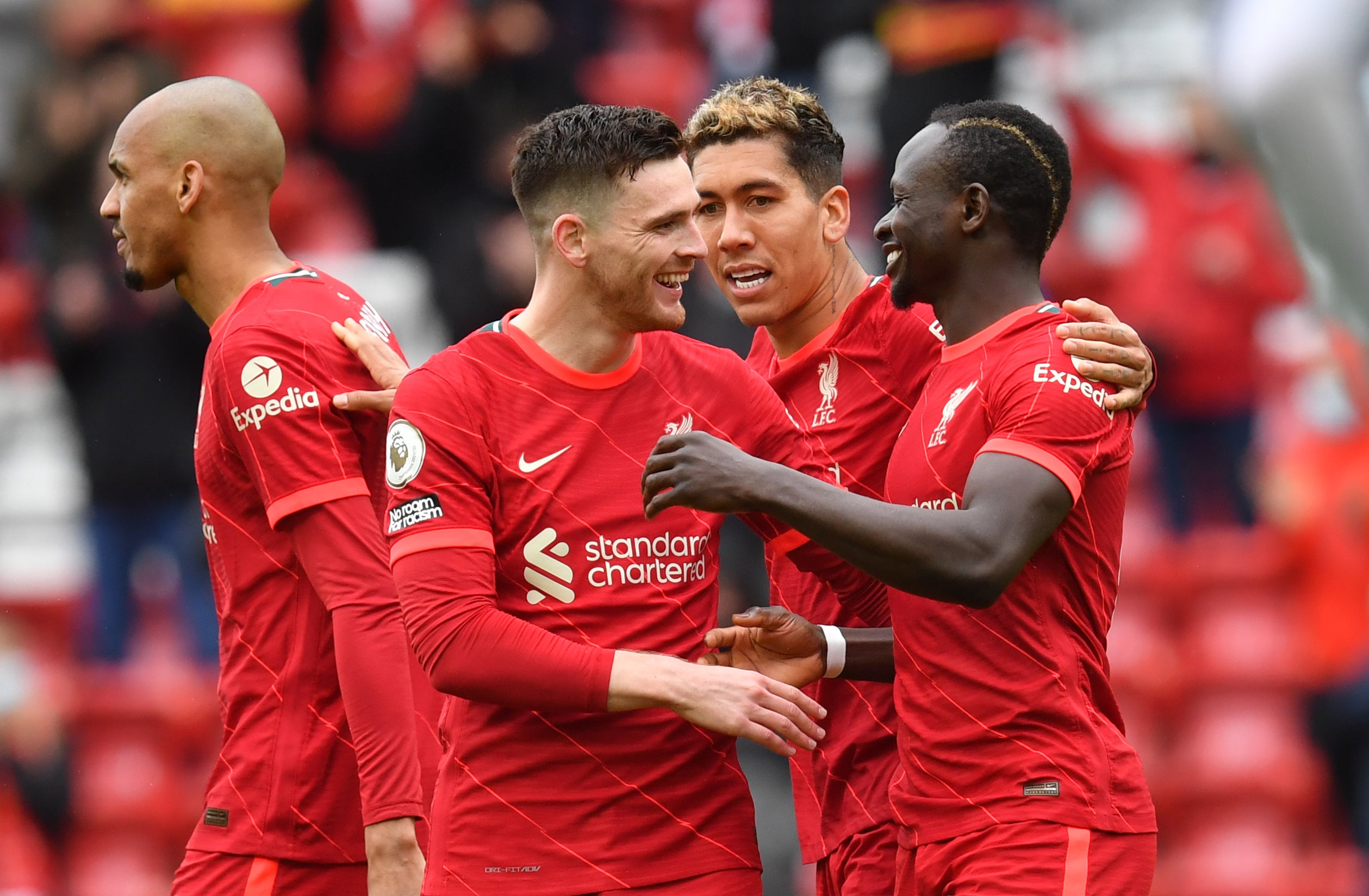 Sadio Mane, right, celebrates his second goal