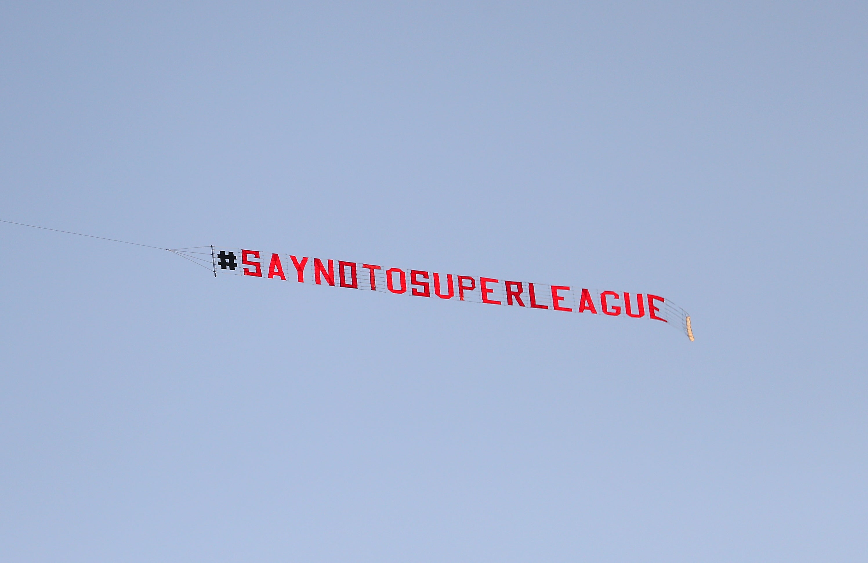 A plane with a ‘Say No To Super League’ banner flew over Elland Road on May 12