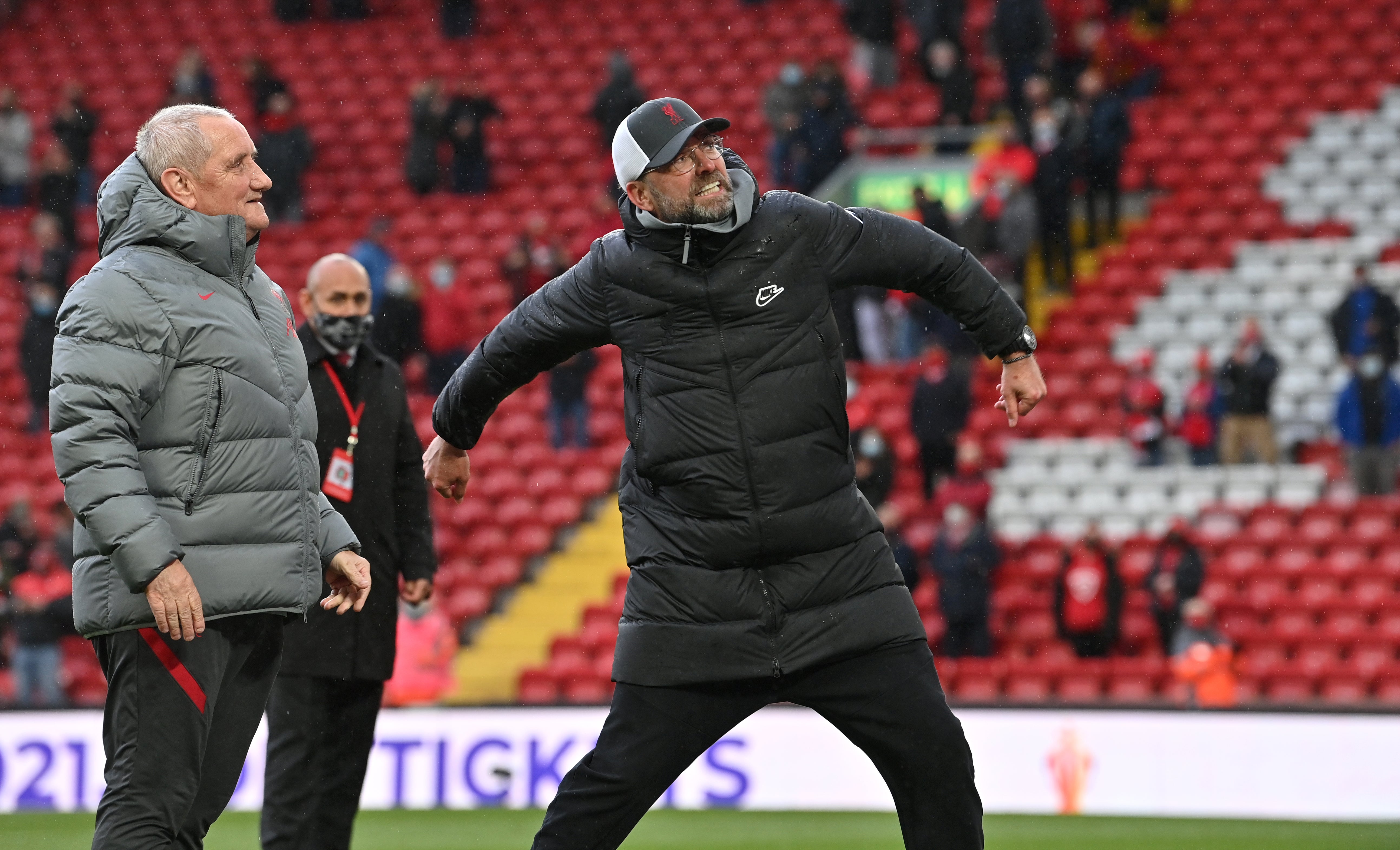 Jurgen Klopp celebrates in front of the Liverpool fans