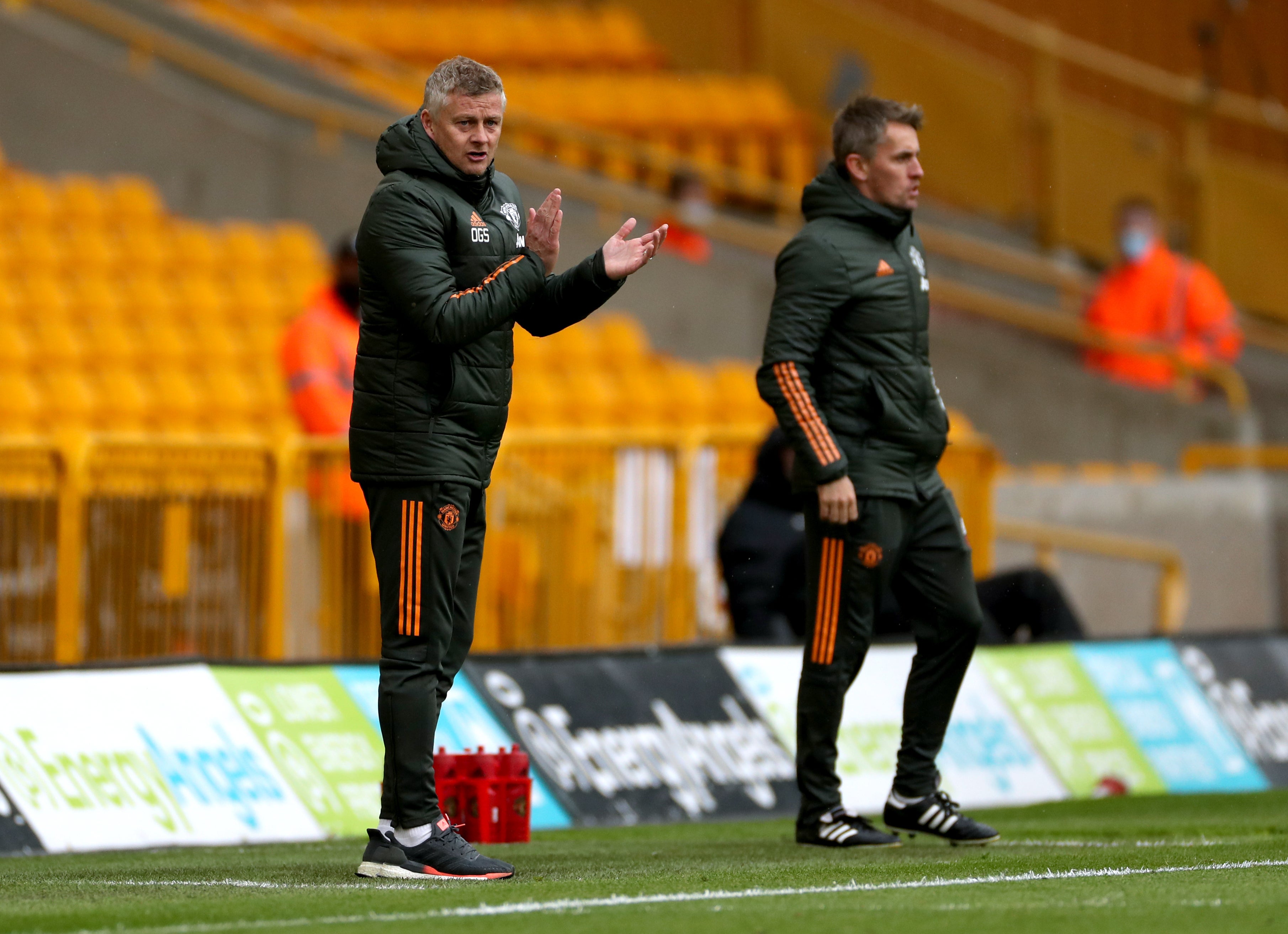 Manchester United manager Ole Gunnar Solskjaer, left, saluted his youngsters against Wolves