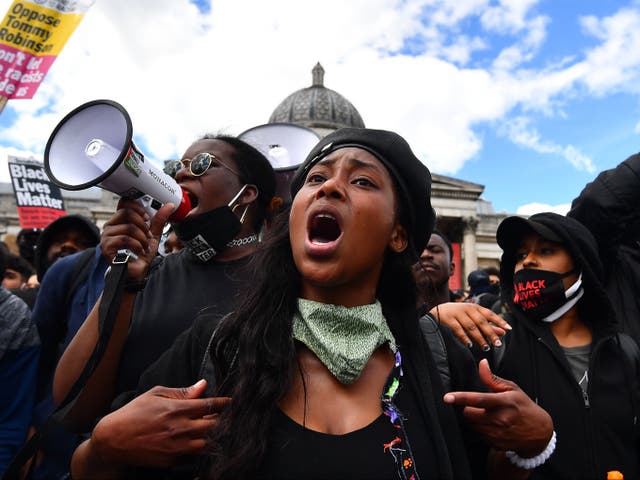 Sasha Johnson at a Black Lives Matter protest in Trafalgar Square, London