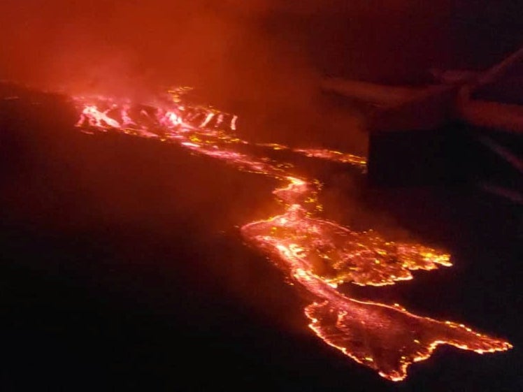 Lava flowing from Mount Niyaragongo after the volcano erupted on Saturday