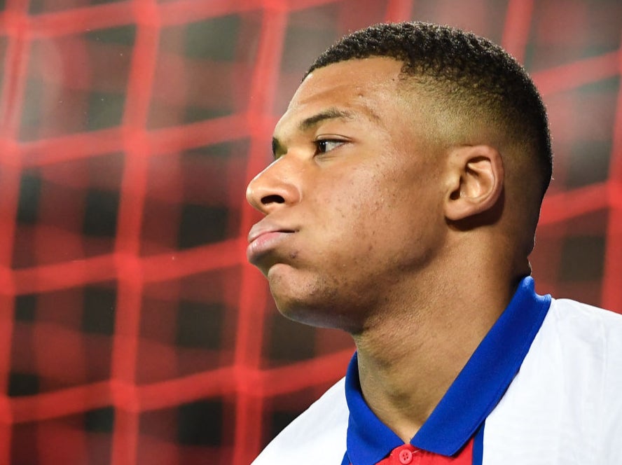 Kylian Mbappe reacts during PSG’s win over Brest