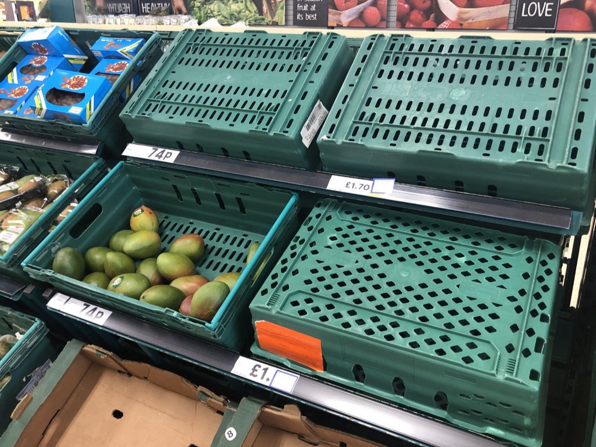 Empty food shelves in Tesco’s store in Banbridge, Northern Ireland, amid continued difficulties getting products in and out of Northern Ireland due to Brexit